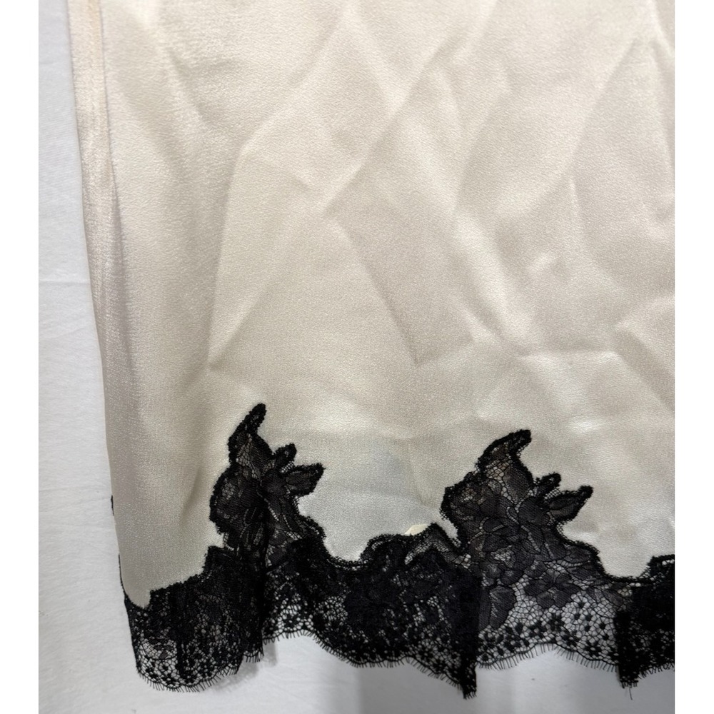 Zara New Woman Size Large Mid Rise Ivory With Black Lace Satin Midi Pencil Skirt - Picture 2 of 7
